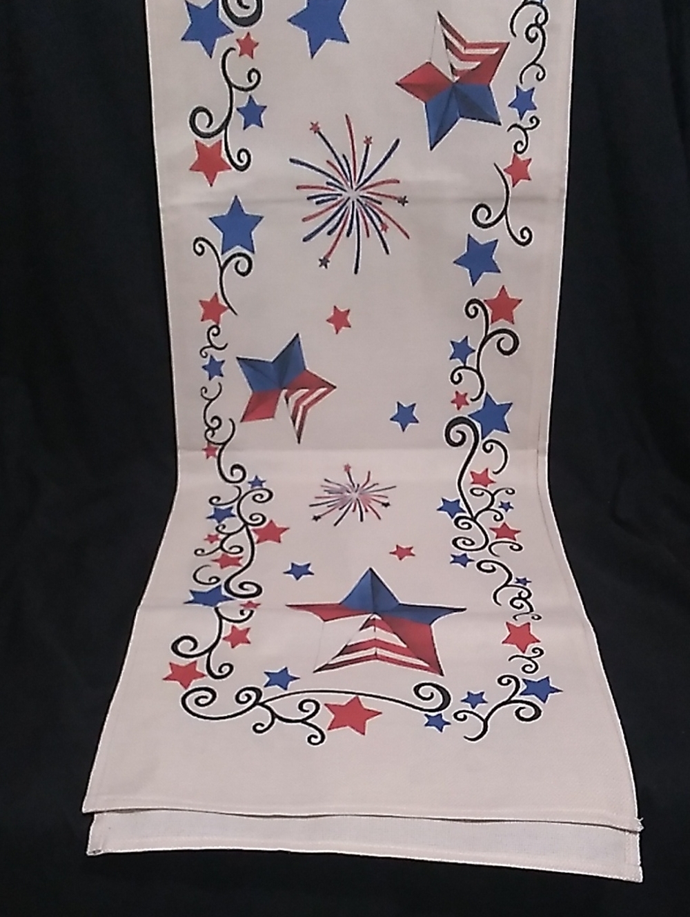 Patriotic Star & Firework Table Runner Red, White, Blue (L1)